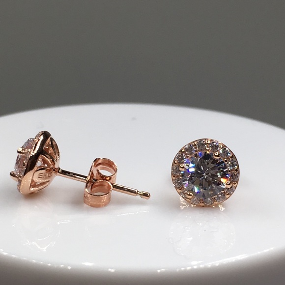 18k rose gold halo diamond stud earrings 1.25 ct - Picture 6 of 8
